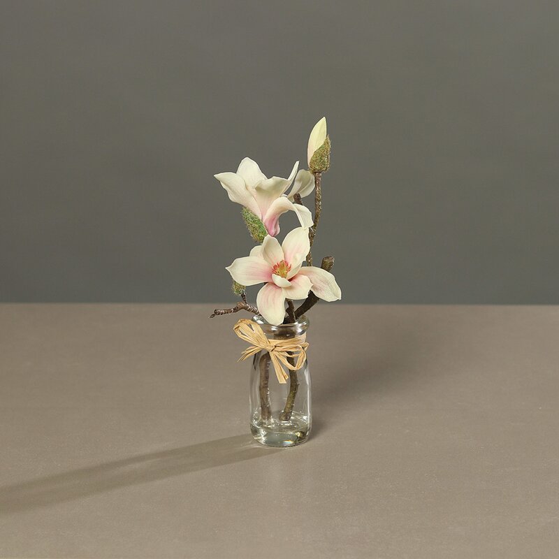 Aranjament magnolia artificiala crem-roz - 23 cm