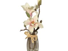 Aranjament magnolia artificiala crem-roz - 23 cm